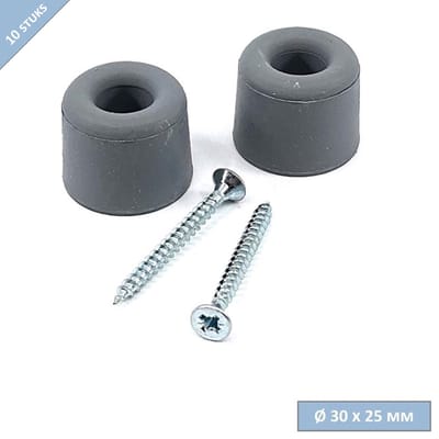 Gamma deurstop - Ø 30 x 25 mm - Rubber - Met schroef - Grijs - 10 stuks