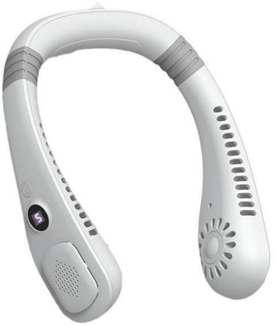 GELLDG Premium nekventilator – Wit – Met led-display – 5 snelheidsstanden – 1200 mAh – Oplaadbaar – Nekkoelventilator – Draagbare miniventilator – Gezichtskoeling – Handventilator