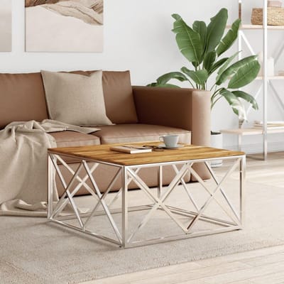 Salontafel met RVS Onderstel en Gerecycled Hout voor Woonkamer