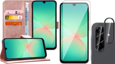 Hoesje geschikt voor Samsung Galaxy A17 5G / A26 - Screenprotector Glas & Camera - Portemonnee Book Case Rosegoud