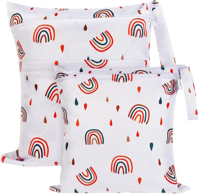 Vicloon wasbare luiertas, 2 stuks Droge natte tas, Baby Natte Tas met ritssluiting, Waterdichte Herbruikbare Wet Bag Organizer voor luiers, zwemkleding of vuile was - Met ritssluiting - regenboogstijl