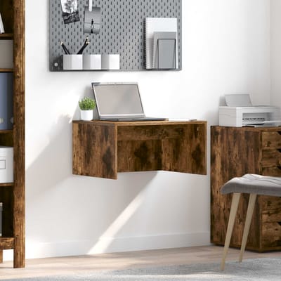 vidaXL - Aan - de - muur - bevestigd - bureau - Rook - Eiken - Bewerkt - hout