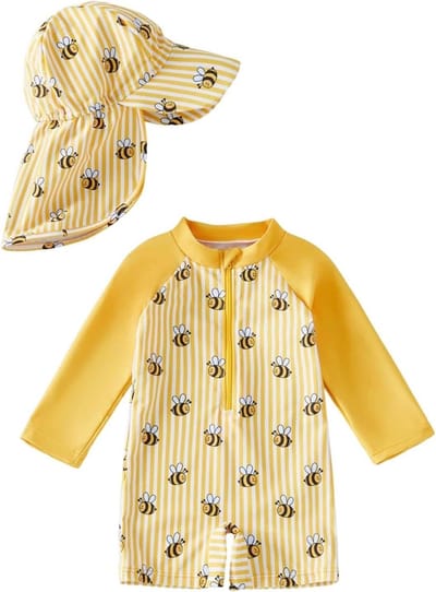 UV-beschermende zwemkleding voor meisjes van 3-24 maanden, één stuk met zonneklep en zwemaccessoires