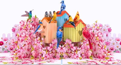 Wenskaarten - Pop-up kaarten - Moederdag vieren - Vogelhuisje design - 6 x 8 inch - Multicolor