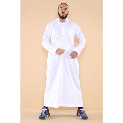 Mens witte Thobe Jubba Saudi Ramadan Eid islamitische Kaftan Kaudara Arabische Jubbah