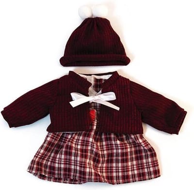 ML Poppen: WINTERKLEDIJ voor meisje 38cm, 4-delig, rok, t-shirt, jasje en muts,  in plastic zakje met kapstok, 3+