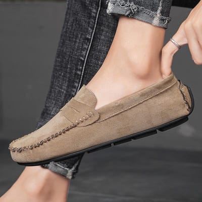 Trend Suède Heren Casual Schoenen Ademend Comfort Slip-on Heren Rijschoenen Mode Heren Luie Schoenen Luxe Loafers Mocassins 40 beige