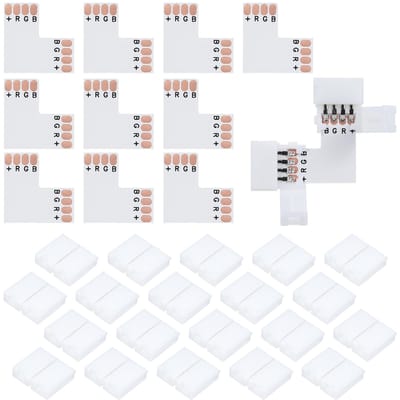 10 stuks LED-stripconnectoren L-vorm 4-pins met 20 stuks connectorclips voor RGB SMD 5050 3528 LED-licht wit