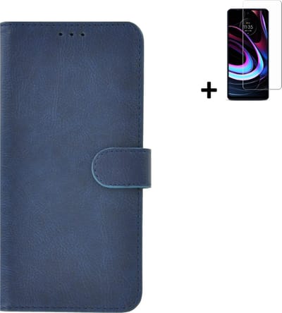 MoDo hoesje Geschikt voor Motorola Moto G22 - Kunstleer Book Case - Blauw hoesje met screenprotector