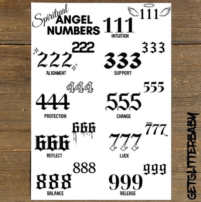 GetGlitterBaby® - Stoere Tattoos / Tijdelijke Tattoo / Henna Plak Nep Tatoeage voor Volwassenen / Festival Tattoes / Fake Temporary Halloween Tattoo - Spiritueel / Spiritual Angel Numbers
