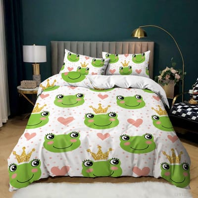 Dieren Kikkers Dekbedovertrek Set King Queen Size Groen Lieflijke Cartoon Kikker Beddengoed Set Kinderen Pad 2/3 stuks Polyester Dekbedovertrek 200x200cm 3pcs