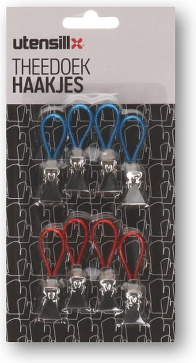Handdoek haakjes - Theedoek haakjes - Handdoeken ophangen - Opvangsysteem - Ophangen - 8 stuks - Blauw/ Rood -  Makkelijk in gebruik - Klemmen - Ovenhandschoenen ophangen.