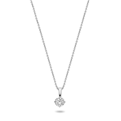 New Bling 9NBG-0627 - ketting met zirkonia hanger - 4mm - ankerschakel - 39+3+3cm - witgoud
