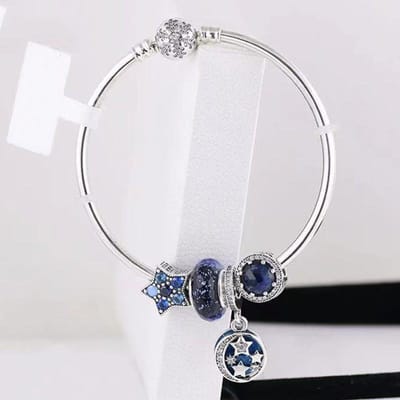 925 Sterling Zilver Blauwe Ster Hanger Glazen Kralen Met Sneeuwvlok Knop Armband Voor Vrouwen Bruiloft Feest Cadeau Sieraden white
