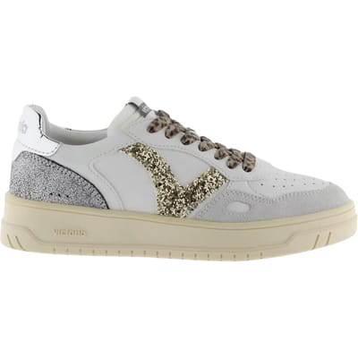 Witte en gouden leren sneakers voor dames Victoria