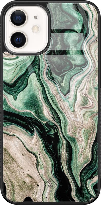 Casimoda® hoesje - Geschikt voor iPhone 12 - Groen marmer / Marble - Luxe Hard Case Zwart - Backcover telefoonhoesje - Groen