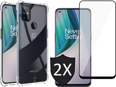 Hoesje geschikt voor OnePlus Nord N10 - Transparant Shock Proof Case + 2x Screen Protector Glas Full