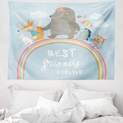 ABAKUHAUS Kinderwandtapijt voor meisjes, Beste Dierenvrienden, 150 x 110 cm, veelkleurig