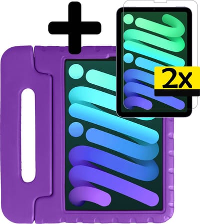 Hoes - Geschikt voor Apple iPad Mini 6 (2021) - 8.3 inch - 6e Generatie - Met 2x Screenprotector - Kinderhoes Shockproof Bumper - Kidsproof Case - Tablet Hoesje - Kinder Cover - Paars