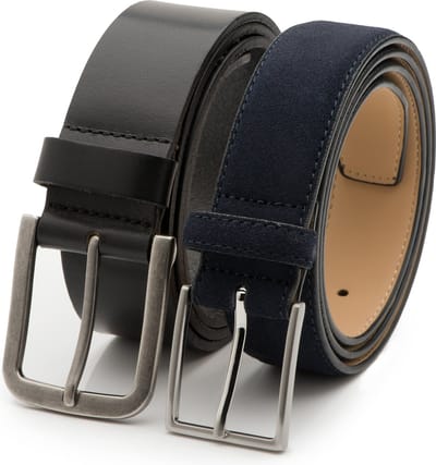 DTCH.FIT Herenriemen Leer & Suede Jake - Riem Zwart & Donkerblauw - Jeans & Pantalon Broekriem - Riemmaat 85cm - Totale lengte 100cm - 2 Stuks