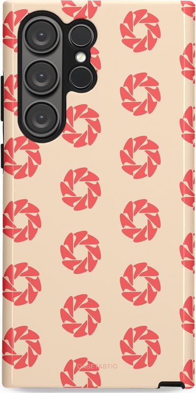 Casetastic hoesje geschikt voor Samsung Galaxy S23 Ultra - Dubbellaagse bescherming - Peach Bloem Cirkels - Fashion Case - Crème Koraal Perzik