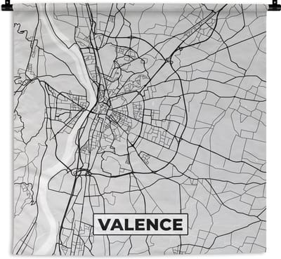 Wandkleed - Wanddoek - Kaart - Stadskaart - Valence - Plattegrond - Frankrijk - 180x180 cm - Wandtapijt