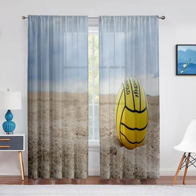 Volleybal Balspelen Sporten Kleurrijke Tule Gordijnen voor Woonkamer Slaapkamer Modern Chiffon Transparant Voile Keukenvorstergordijn 1 PCS W100XH250cm&Grommet Top
