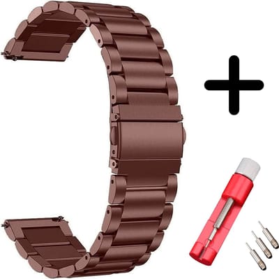 Strap-it RVS stalen schakel bandje - Geschikt voor Samsung Galaxy Watch 7 (40 & 44mm) / Galaxy Watch 6 (Classic) / Galaxy Watch 5 / 5 Pro / Galaxy Watch 4 (Classic) / Watch FE - bandje metaal voor Galaxy Watch 4-5-6 - brons-bruin + inkort toolkit