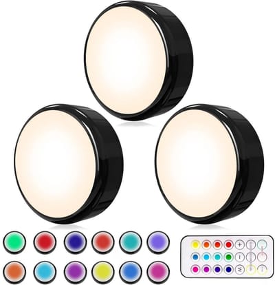 GELLDG Kastverlichting - 3-pack - Draadloze RGBW kastverlichting - 16-kleurige LED-nachtlampjes - Met afstandsbediening en timerfunctie - Werkt op batterijen - Dimbare trapverlichting - Zwart