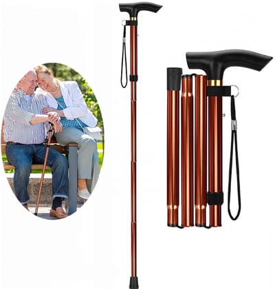 KZQ Hoge Kwaliteit Wandelstok - Trekkingstokken - Wandelstokken - Verstelbare Wandelstok - Loopstok Ouderen - Verstelbaar en Opvouwbaar - Ergonomische Handgreep - Anti slip - Stevig - Trekking - Loopstok - Hiking Stokken - Nordic - Goud