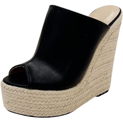 Liyke Handgemaakte Stro Touw Geweven Platform Slippers Dames Zomer Mode Open Teen Super Hoge Hakken Sandalen Dames Schoenen Maat 35-42 40 zwart