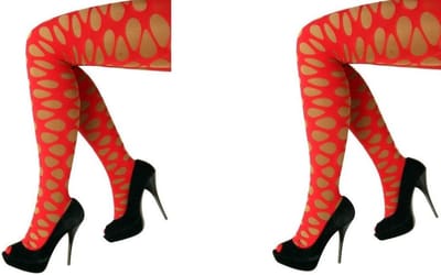 Panty grote gaten rood - sexy verleidelijk trendy carnaval festival panty kousen fantasie