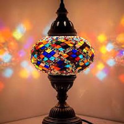 Turkse lamp met mozaïek bol - tafellamp 33 cm - 1 stuk - multicolour en handgemaakt glas