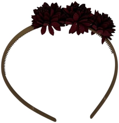 Diadeem leather flower - leren bloemetjes - khaki kleur diadeem - donkerrood
