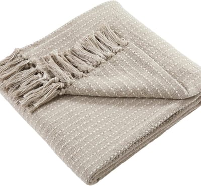 Famanu – Quinn plaid van 100% gerecycled katoen, 130 x 180 cm, natuurlijk
