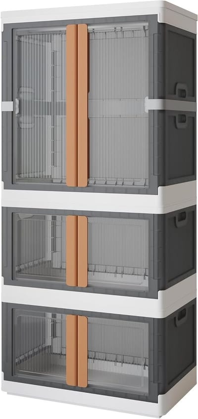Opslagbox met Deksel, 150 L, Stapelbare Opbergdozen met Deur, Vouwbare Opbergbox met Wielen en Kledinghangers voor Efficiënte Organisatie