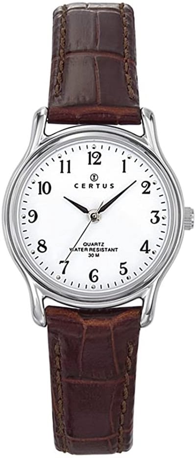 Certus-Duidelijk dames horloge-Bruin lederen band.