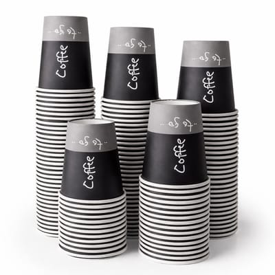 Kartonnen Koffiebeker 240 ml 8oz grijs en zwart- 50 Stuks - wegwerp papieren bekers karton – drank bekers – drinkbekers- koffie beker – wegwerpbeker – Koffiekopjes – Koffiemokken - Warme en Koude Dranken - milieuvriendelijk