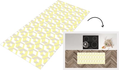 Keukenloper - Loper keuken - Blokken - Patronen - 3D - Geel - 120x50 cm - Keukenloper vinyl