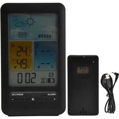 Horloge Météo Domestique Intérieur Extérieur Thermomètre et Hygromètre Horloge de Prévision Météorologique Écran Couleur
