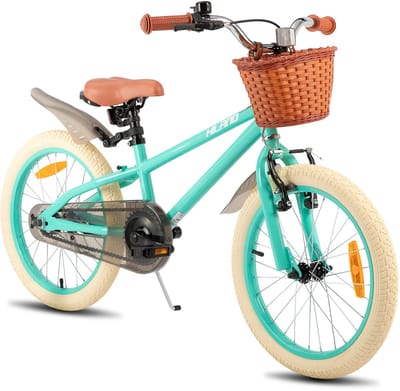Hiland Meisjesfiets - 18 Inch - Met Mandje & Zijwieltjes - Handrem & Terugtraprem - Groen - Geschikt voor buitenactiviteiten in de lente