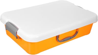 Opbergbox Zandbak - Draagbare Speelbak - Buiten Spelen - Morsbestendig Deksel - 38x24.5x8.7cm - Oranje