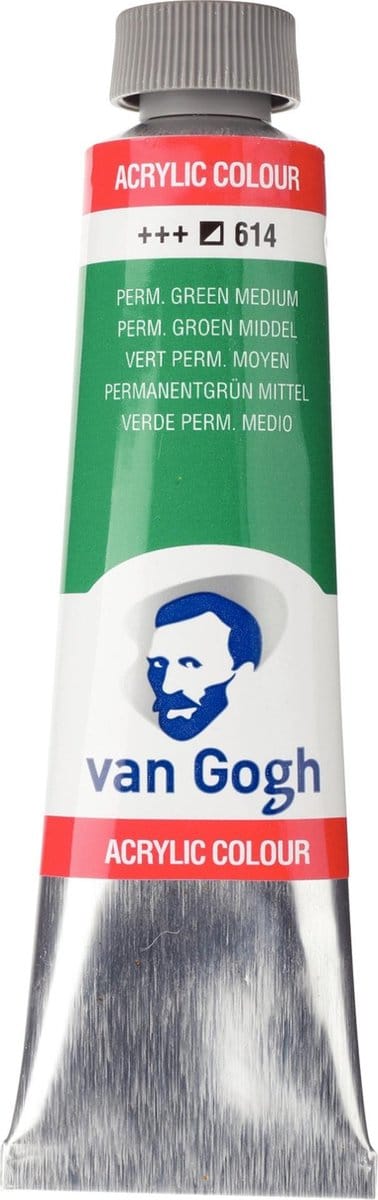 Van Gogh Acrylverf Groen - Acrylpaint - 614 Permanent Groen Middel - Acrylic Verf Paint - Acrylaatverf - Groene Hobbyverf - Watergedragen Verf - Sneldrogende Pigmentrijke Verf - 40ml
