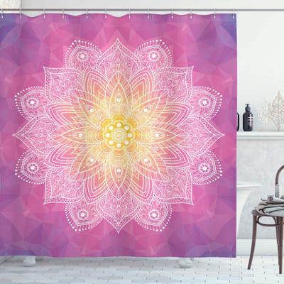 ABAKUHAUS Mandala Douchegordijn – 175x220 cm – Polyester – Fuchsia