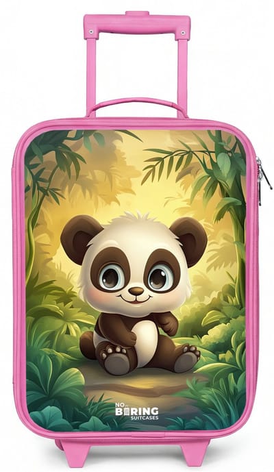 NoBoringSuitcases.com® - Kinderkoffer roze - Kindertrolley meisje - Panda - Bamboebos - Groen - Koffer kind lichtgewicht - Reiskoffer trolley voor kinderen - Koffertje met lichtgevende wieltjes - Rolkoffer