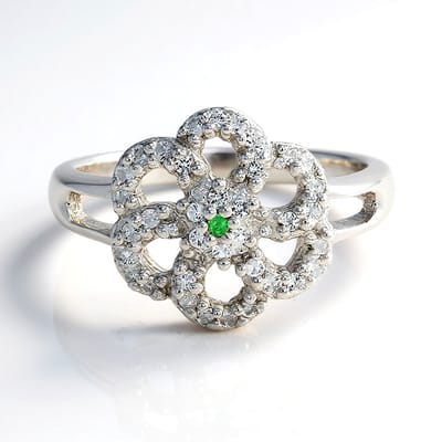 Cavill - Zilveren ring met Keniaanse Tsavoriet en Witte Topaas - 925 Sterling Zilver - Ronde Briljant Snit - Bloemmotief - Maat 17 - 0,3 Ct Edelstenen
