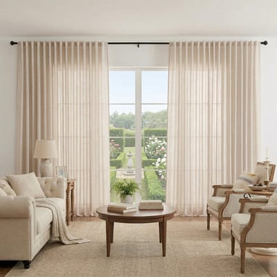 Qelus Extra Breed Inbetween Gordijn 254cm - 200GSM Zware Linnenlook Vitrage - Blinde Lussen & Tunnelzoom - Schuifpui & Raam - voor Woonkamer - 1 Stuk - Naturel - 254x213cm