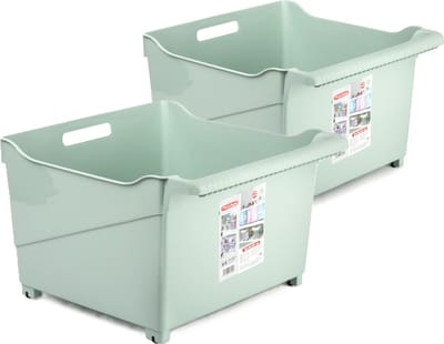 Plasticforte opberg Trolley Container - 2x - mintgroen - L39 x B38 x H26 cm - kunststof