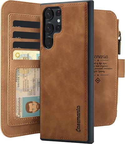 CaseMania Bookcase hoesje geschikt voor Samsung Galaxy S25 Ultra - Effen Bruin - Kunstleer - Portemonnee met 11 Vakjes voor Pasjes en Ritsvak