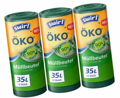 Swirl Eco Vuilniszakken met Trekband –Voordeelverpakking - 3 rollen van 12 stuks - 35 Liter – 90% Gerecycled